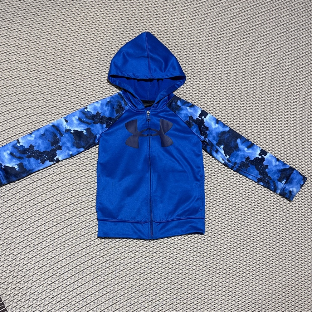 Size 6 Under Armour Blue and Black Camo Zip-Up Hoodie